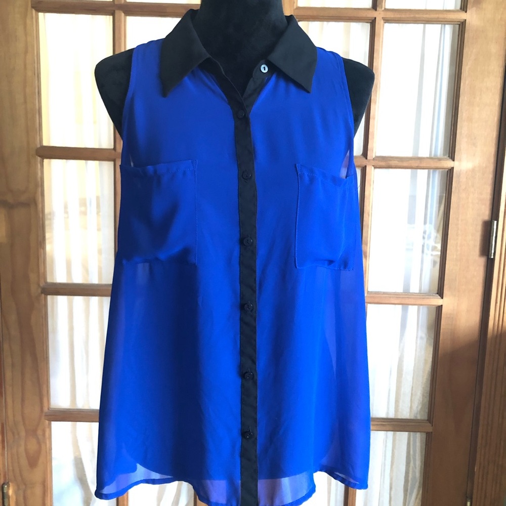 Sheer Button Up Sleeveless Blouse